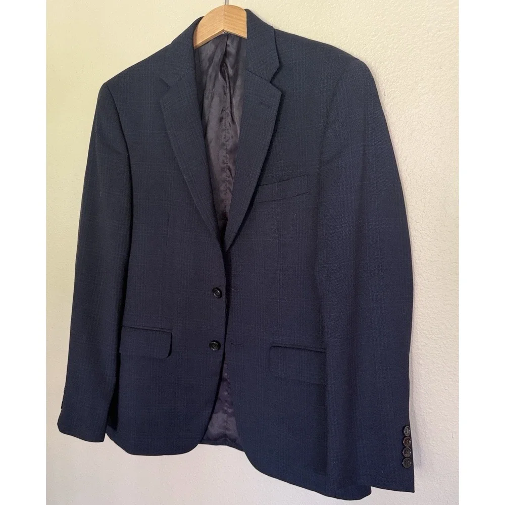 Ralph Lauren Men's Navy Wool Sport Coat Blazer 38S 98% Wool Windowpane Dillard's